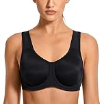 SYROKAN Women's Max Control Solid High Impact Plus Size Underwire Sports Bra Black 34 DD