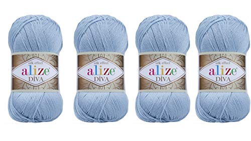 4 Balls Hand Knitting Yarn 100% Microfiber Acrylic Yarn Alize Diva Silk Effect Thread Crochet Art Lace Craft Lot of 4 skeins 400gr 1532yds (350)