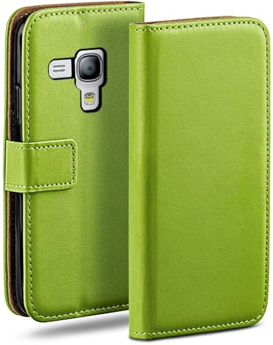 moex Funda tipo libro para Samsung Galaxy S3 Mini con tarjetero, funda plegable 360 grados, funda con tapa, funda de piel sintética, color verde