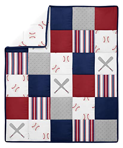 Sweet Jojo Designs Red, White And Blue Baseball Patch Sports Baby Boy Crib Bedding Set - 4 Pieces - Grey Patchwork Stripe #TOP2