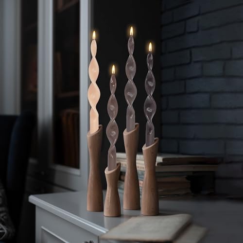 Image of Unscented Gradient Brown Spiral Taper Candle Smokeless Twisted Candlesticks Handmade 10 Inch Long Candles for Wedding Home Decor Seasons Gifts 4 Pcs