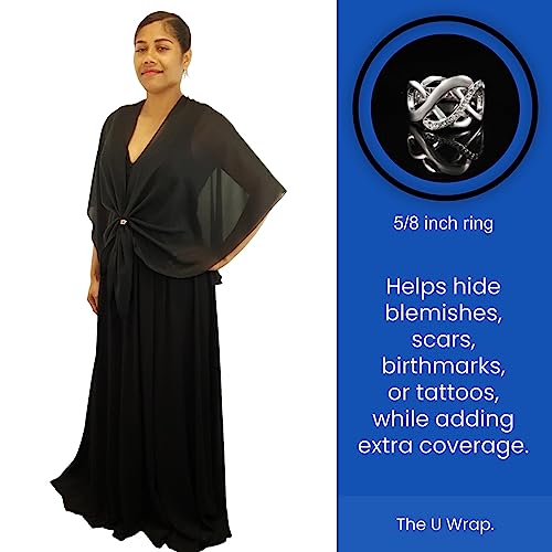 Womens Shawl Wrap for Evening Dress Sheer Chiffon Cape with Silver Ring Set3