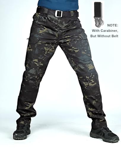 Men's Cargo Work Hiking Tactical Pants,10-Pocket,with Carabiner,Water Resistant,Lightweight Ripstop Outdoor Pants2