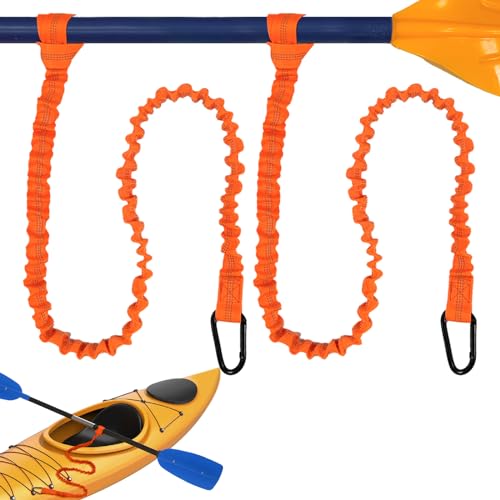 gaoduanluoluo 2 Pack Kayak Paddle Leash, 1.5m Safety Elastic Paddle Straps, Kayak Paddle Ropes with Hook for Canoe, Boat (Orange)