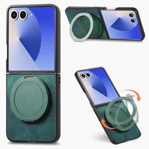 Coque Samsung Galaxy Z Flip 4 luxe vert finitions cuir et anneau metallique rigide