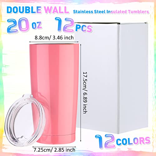 Potchen 12 Pieces 20 Oz Stainless Steel Tumbler Bulk With Lids, Double Wall Vacuum Insulated Coffee Tumbler Cup Powder Coated Travel Mug Tumblers For Hot Cold Water Drinks, 12 Colors #TOP1
