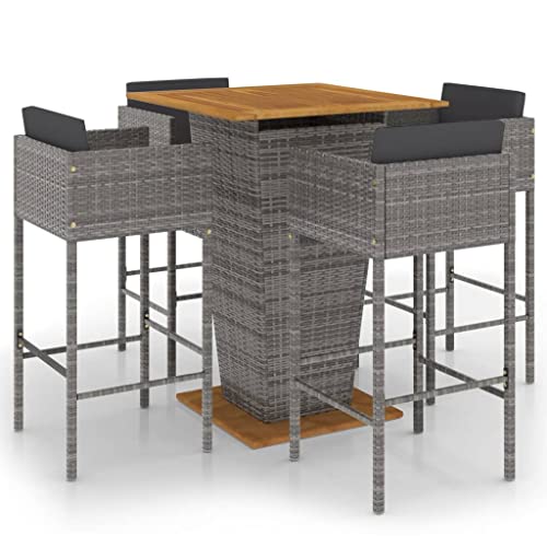 vidaXL Ensemble de Bar de Jardin 5 pcs et Coussins Meubles d'Extérieur Table et Chaises de Patio Salon de Jardin Terrasse Résine Tressée Gris