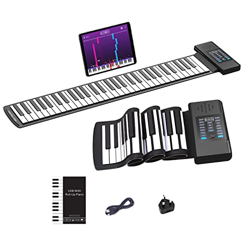 OYAYO 61 Keys Roll Up Piano, Upgraded Portable Rechargeable Portable Piano, Mp3 Headphone, USB Input, MIDI Out 128 Rhythms