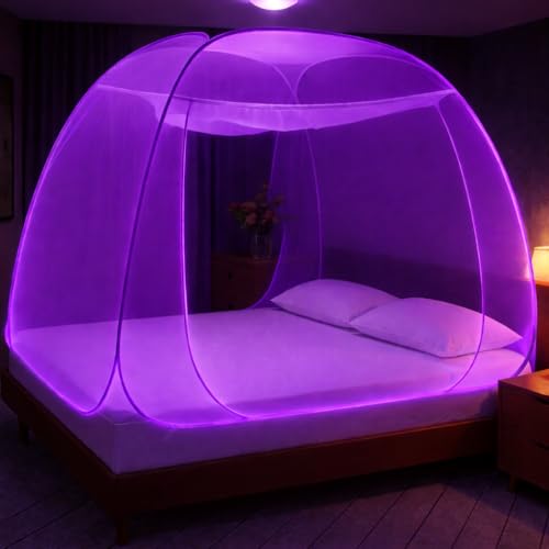 Image of TYF Mosquito Net for Bed Made with Polyester Material | Foldable Mesh Design | Lightweight and Portable Structure | Carry for Indoor Sleeping Spaces, Purple 6.15 Feet X 6.15 Feet Double Bed