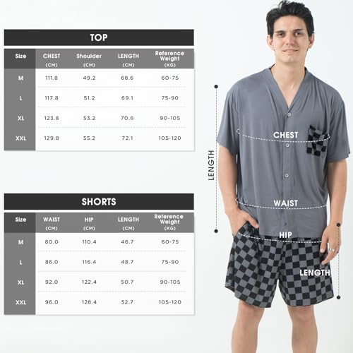 Mens Pyjamas Set Modal for Men Summer Cooling Pjs Short Sleeve Sleepwear Nightwear Lightweight Dry Soft Sleep Set With Pocket