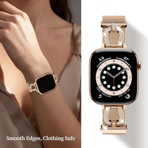 Wutwuk Thin Metal Band Compatible with Apple Watch Band for Women 42mm(Series11 10) 40mm 41mm 38mm, Stainless Steel Milanese Replacement Strap for iWatch SE3/2 Series 9 8 7 6 5 4 3 2 1,Rose Gold by wutwuk - Used condition - Image 3