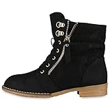schnürstiefeletten herren  VAN HILL Damen Schnürstiefeletten Spitze Stiefeletten Zipper Worker Boot 179130 Schwarz 36