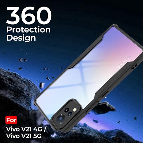 Image of A rtistque Clear Hard Transparent Acrylic Armor Back Cover Case for Vivo V21 4G / Vivo V21 5G | Shockproof TPU Edge Protection | Slim Protective Design | Vivo V21 Back Cover - Black