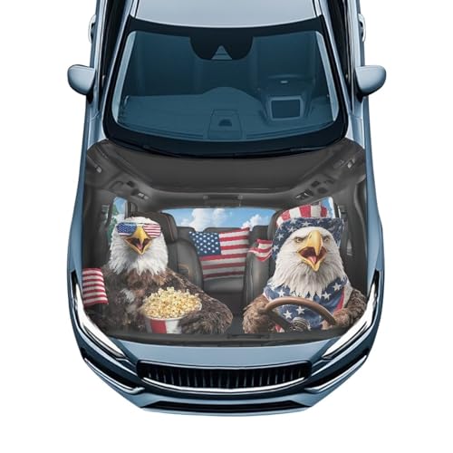 Image of Cute American Eagle Car Hood Cover Polyester Elastic Fabrics Can be Washed Suitable for SUV Trucks Universal for Cars