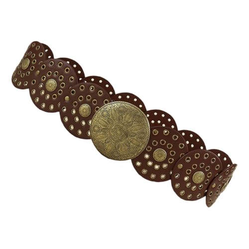 Ceinture large femme vintage cuir marron accessoire de mode cowboy rétro 115cm