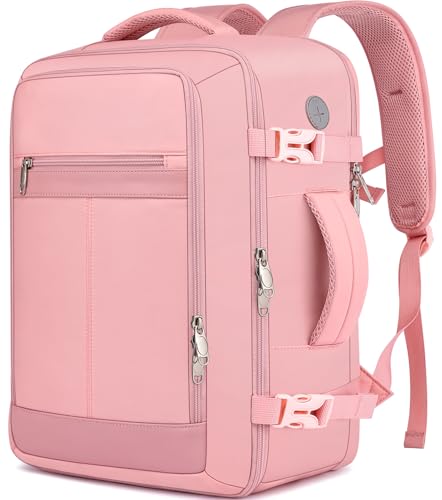 Carry On Backpack for Women,Travel Backpack Flight Approved,Underseat Personal Item Travel Bag With Shoe Compartment, TSA 15.6" Laptop Back Pack Casual Daypack for College Weekender Business,Pink