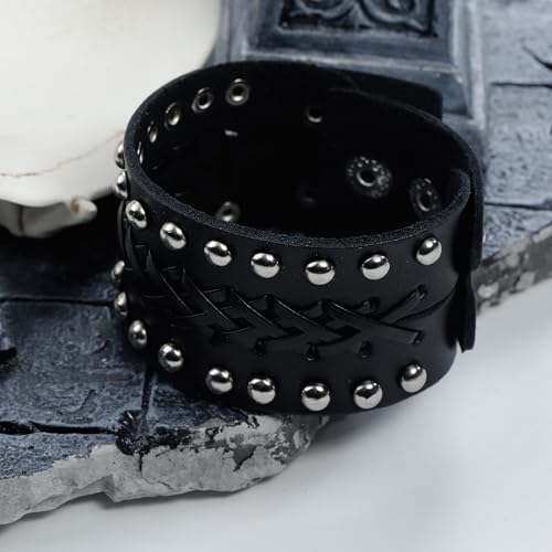 Eigso Vintage Retro Punk Braceler Wide Belt Wristband PU Leather Snap Button Clasp for Men Women2