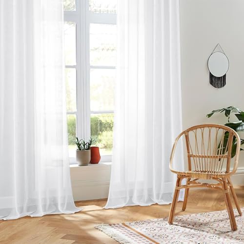 CUTEWIND Extra Breite Vorhänge Wohnzimmer mit Ösen Transparent Weiss 1 Stück, Vorhang Weiß 245 cm Lang, 300 cm Breit… – Ansicht 4