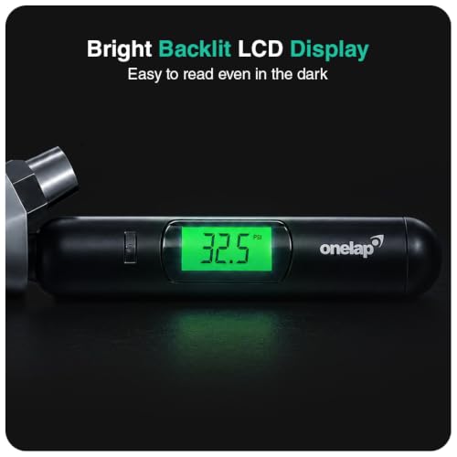 Image of Onelap TyreChek Plus - Digital Dual Head Tyre Pressure Gauge (Zinc Alloy) | 0-150 PSI | Suitable for Car, Truck, Bike, Bicycle | Schrader & Presta valve | Backlight LCD