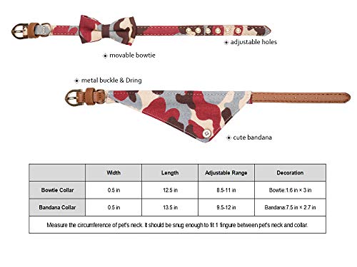 Gyapet Dog Collar Red For Small Dog Cat Bow Tie Puppy Kitten Bandana 2Pcs Pu Adjustable Scarf Cute Camo Camo-Red #TOP2
