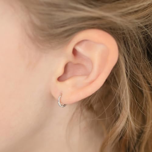 14k White Gold Plain Polished Endless Hoop Earrings For Little Girls and Pre-Teens 9mm - Simple Polished Jewelry for Young Girls - Children's Jewelry for Everyday or Formal Events3