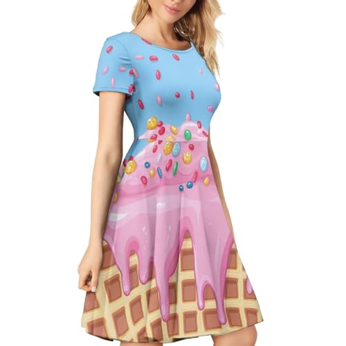 Image of POLERO Sunflower Dress for Women Floral Summer Dresses Short Sleeve Casual Sundresses Midi Dresses