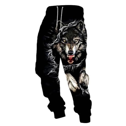 MYZTTZR Viking 3D Men's Sports Pants Nordic Mythology Tattoo Fenrir Wolf Skull Valhalla Medieval Gift,Norse Mythology,L