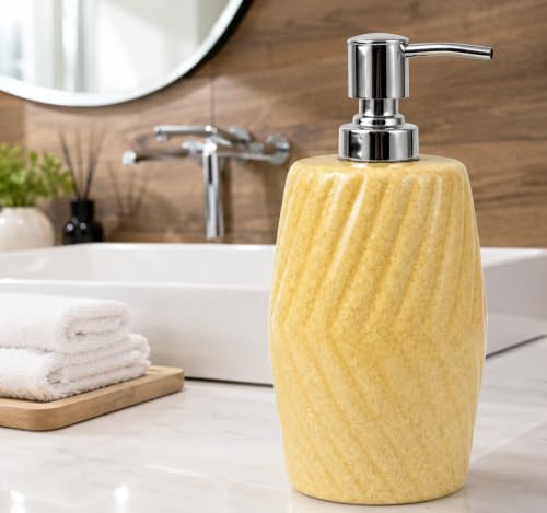 Image of Quace Ceramic Soap Dispenser for Bathroom & Kitchen Sink | Beige Liquid Soap Dispenser with Rust-Resistant Pump | Refillable Hand Wash Dispenser for Wash Basin, Vanity Counter & Home Decor