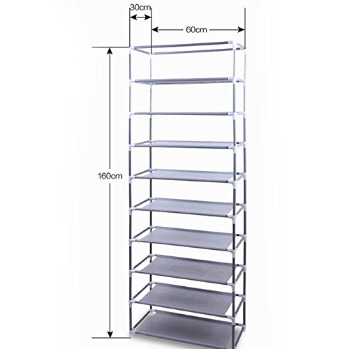 Zapatero De 10 Niveles St@llion - Armario Organizador Metálico Con Lona, Antipolvo (Capacidad 27 Pares) - 160x58x28 Cm