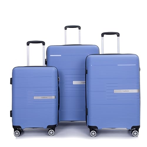 Travelhouse Luggage Sets 3 Piece Suitcase Set, PP Hardshell Suitcase with Spinner Wheels, Lightweight Carry On Luggage with TSA Lock for Women (PURPLISH BLUE)