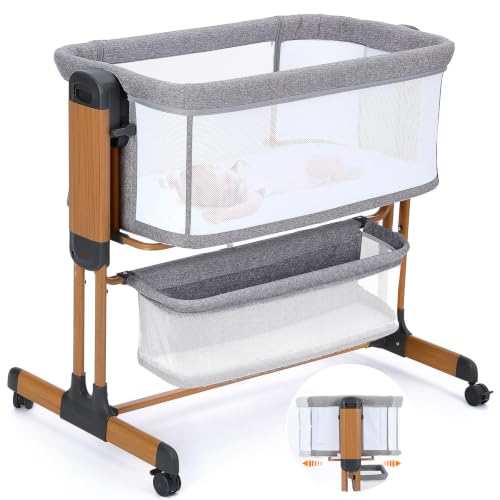 Growaystory 3 in 1 Baby-Beistellbett, Babybett mit Weich Matratze, Sicher Getestet & Vielseitig Einsetzbar, 7-Fach Höhenverstellung, Faltbare Seitenwand mit Rollen für Zuhause und Unterwegs