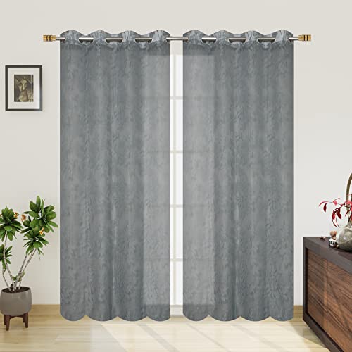Image of Galaxy Home Decor Transparent Lily Net Curtain Sheer Curtains for Long Door 9 Feet, Pack of 3, Grey