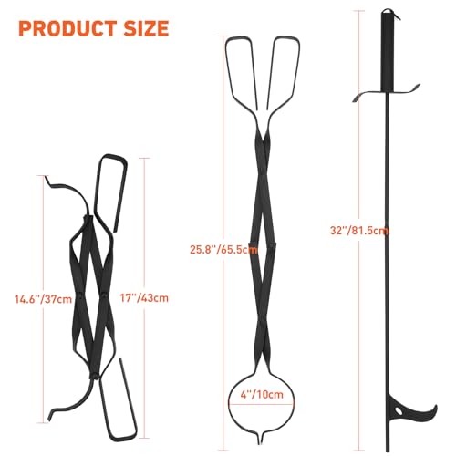 image for ZBXFCSH Heavy Duty Fireplace Fire Pit Campfire Bonfire Fire Tong and 3
