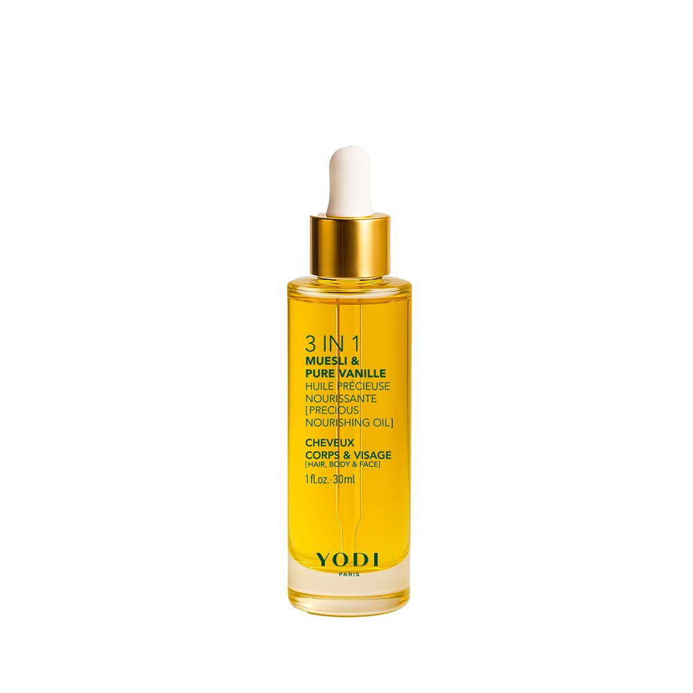YODI - Huile Précieuse Nourrissante - Muesli & Pure Vanille - Nourrit, Répare & Sublime - 4 Huiles Végétales - 100% D’Origine Naturelle - Vegan - Made In France - Visage, Corps & Cheveux - 30 ml