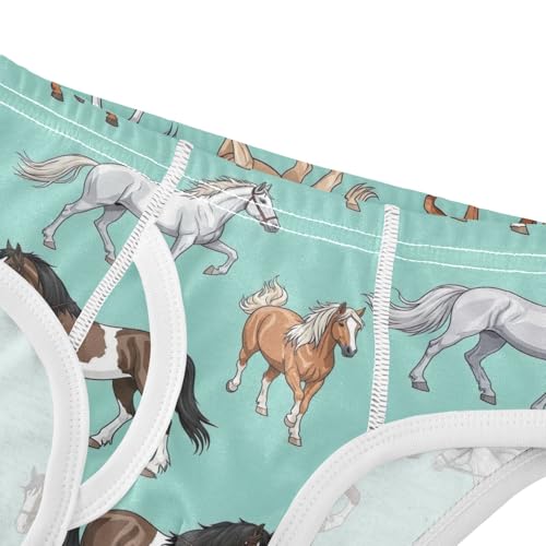 CHIFIGNO Briefs for Boys Colorful Horse Teal Cotton Boy Underwear Breathable Printed Underwear Briefs4