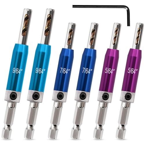 CYLBAQ Hinge Drill Bit Self Centring 6PCS Hinge Screw Centre Drill Bits 5/64 7/64 9/64 Self Centering Drill Bit Set 1/4 Hex Shank vix bits for Hinges Hardware Pilot Hole Drill Bit