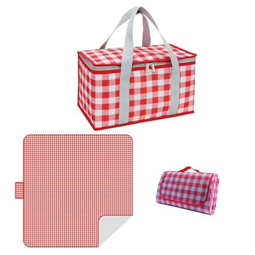 Cestas de picnic aisladas, bolsa de gran capacidad, manta portátil, impermeable, para actividades al aire libre en calor o frío, color