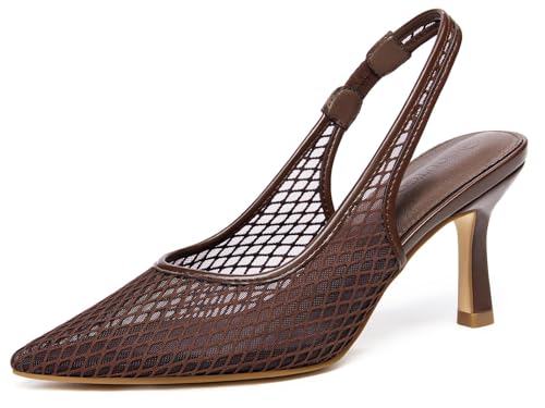Image of Coutgo Womens Mesh Slingback Kitten Heels Pointed Toe Low Heel Pumps Sexy Dress Shoes