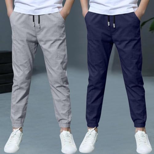 Boys 2Pack Cargo Pants 2025 Elastic Waist Kids Casual Running Trousers School Outdoor Clothes with Pocket 3-13 Years2