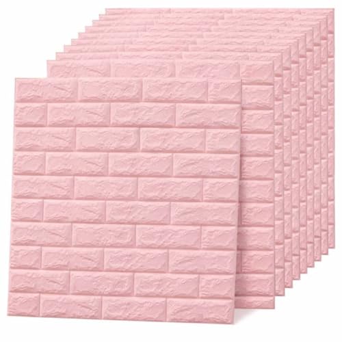 Image of 3D Self Adhesive Foam Brick Wallpaper Peel and Stick Waterproof Wall Panels Soundproof Wall Sticker for Living Room Bedroom Kitchen Home Office Interior Decoration (Pack of 10, Pink)
