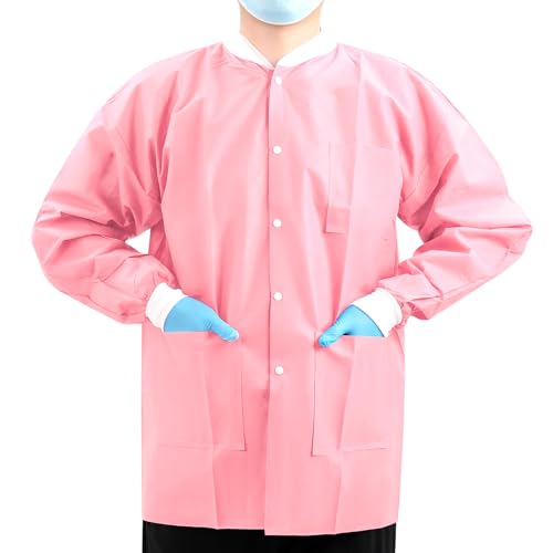 Image of JMU 10-100 Pack Disposable Lab Coats, SMS Disposable Medical Jackets | Disposable Lab Coats for Men and Women, Knit Cuffs Collar, 3 Pockets