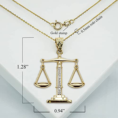 14K Yellow, White, or Rose Gold Diamond-Accented Scales of Justice Pendant (G-H Color, SI1-SI2 Clarity) - Choice of Metal2