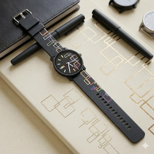 Image of Multicolor Designer Geomatric Theme Silicone Strap and Dial Wrist Watch - Geo-107