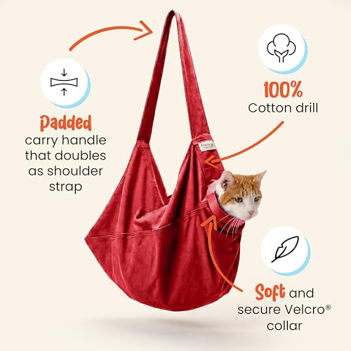 Image of Cat-in-the-Bag Cozy Comfort Carrier - Small Soft Red Cat Carrier and Cat Restraint Bag for Nail Trimming, Vet Visits, Medication Administration, Dental Care, and Travel