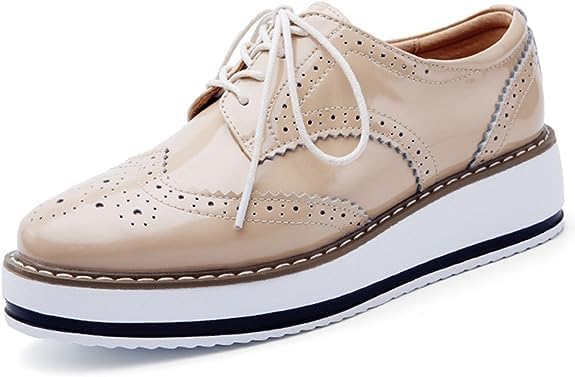 kkdom Women’s Platform Lace-Up Brogue Wingtips Square Toe Oxfords Shoes for ladis Women