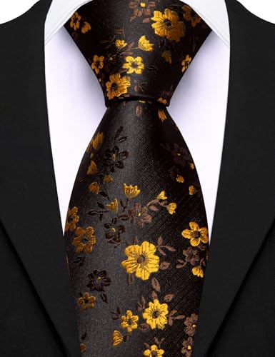 Image of Barry.Wang Floral Ties for Men Flower Necktie with Tie Clip Formal