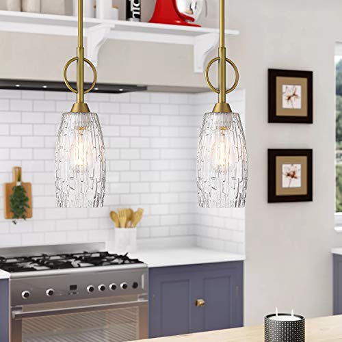 Super Big Clearance! Glass Pendant Light, 1-Light Gold Hanging Pendant Light for Kitchen, Bell Pendant Lighting in Gold Finish with Clear Glass, Adjustable Length, LMS-073 Super Big Clearance! Glass Pendant Light, 1-Light Gold Hanging Pendant Light for Kitchen, Bell Pendant Lighting in Gold Finish with Clear Glass, Adjustable Length, LMS-073