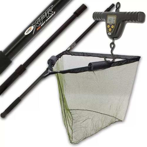 Fishing Landing Net Dual Float 42 Metal Spreader Block 2m Handle Pole Telescopic Screw Fix & Digital XPR Scale 50kg/110lbs Carp Fishing Tackle Essential Angling Gear