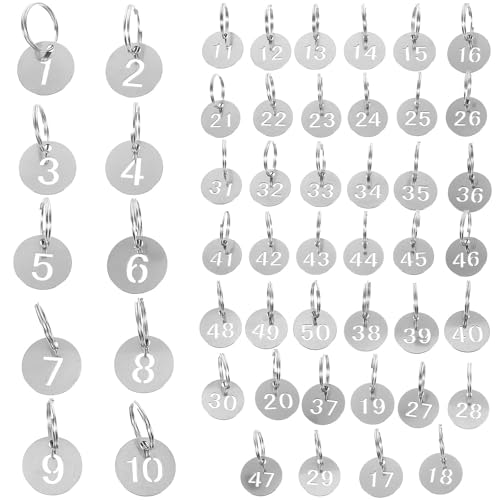 Etiquetas numéricas de acero inoxidable de alta resistencia, 50 llaveros redondos huecos