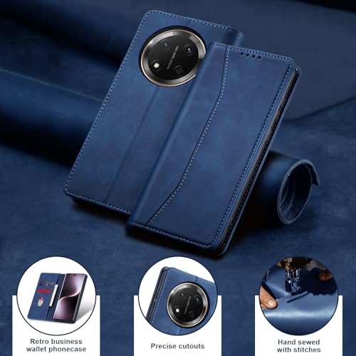 Image of Jasonyu Case for Honor Magic 7 Lite 5G Leather Wallet Flip Cover with Card Holder,Kickstand, Magnetic Closure,TPU Shockproof Phone Case (Blue)